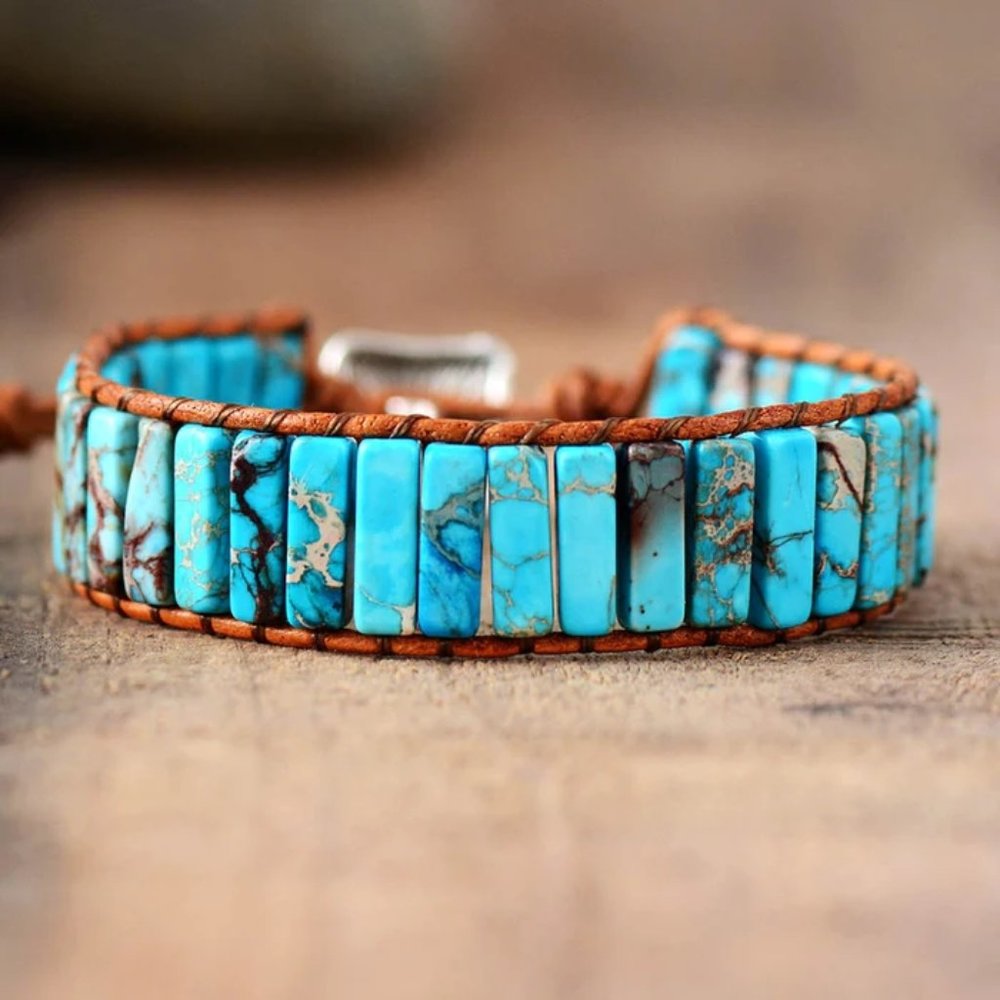 Handmade Blue Sea Sediment Healing Reiki Stress Relief Wrap Unisex Bracelet Gift